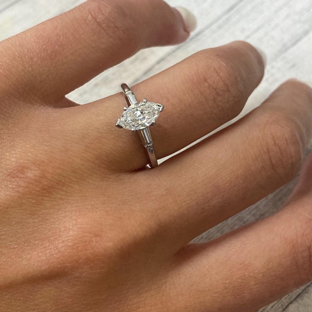 Rachel Koen Marquise Diamond Engagement Ring Platinum 1.15cttw Size 6